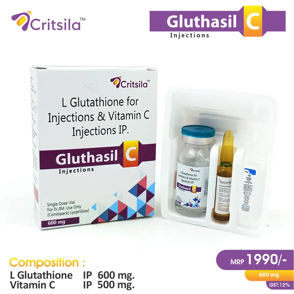 Glutathione 600mg + Vitamin C 500mg Injection | Best price for PCD Pharma Franchise | Skin brightening & antioxidant support